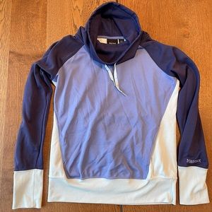 Marmot women’s blue color block, funnel neck, long sleeve shirt